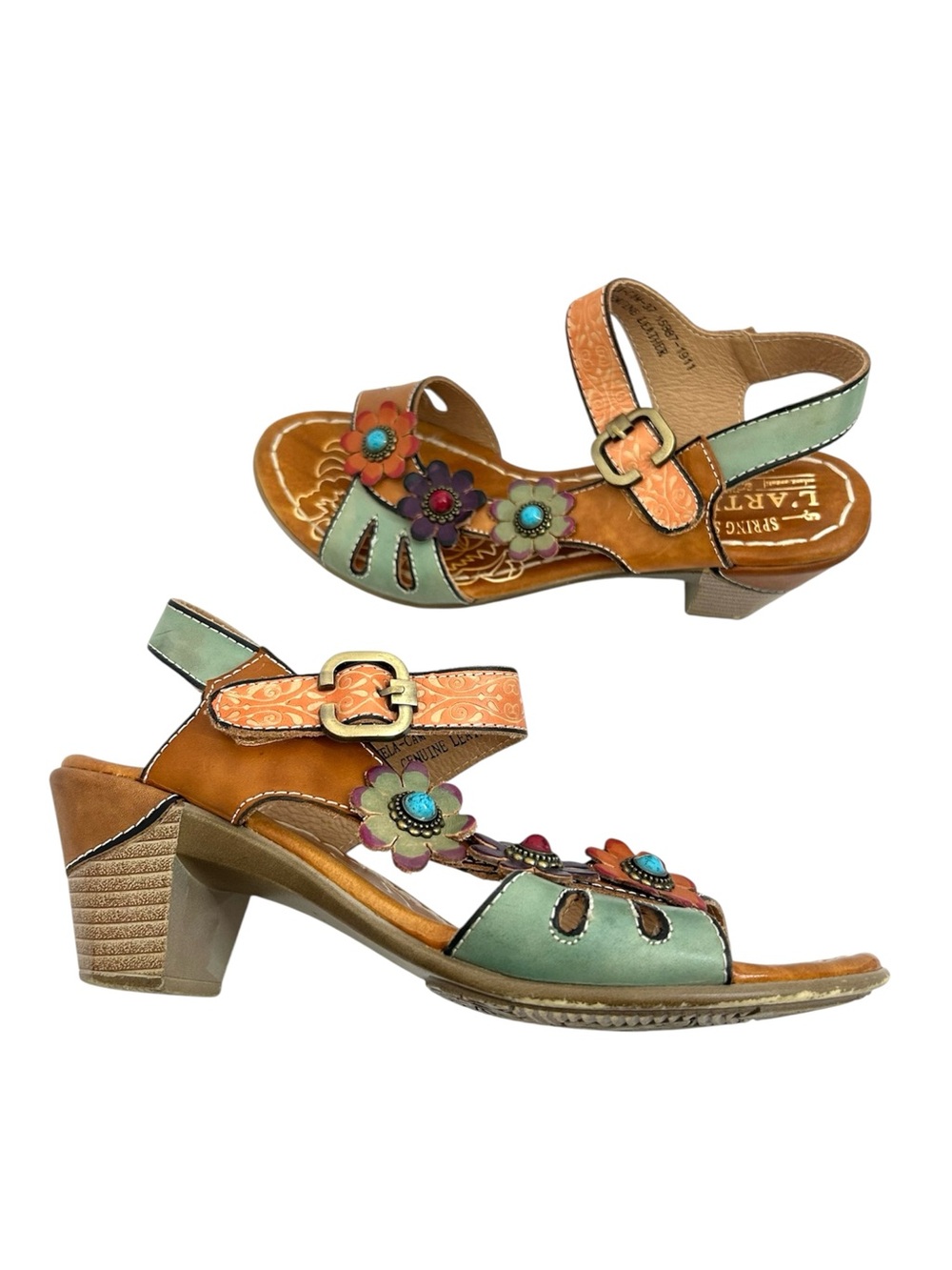 L`ARTISTE Salira Hand-painted Leather Floral Sandals 37 us 6.5 - 7 Artist Boho